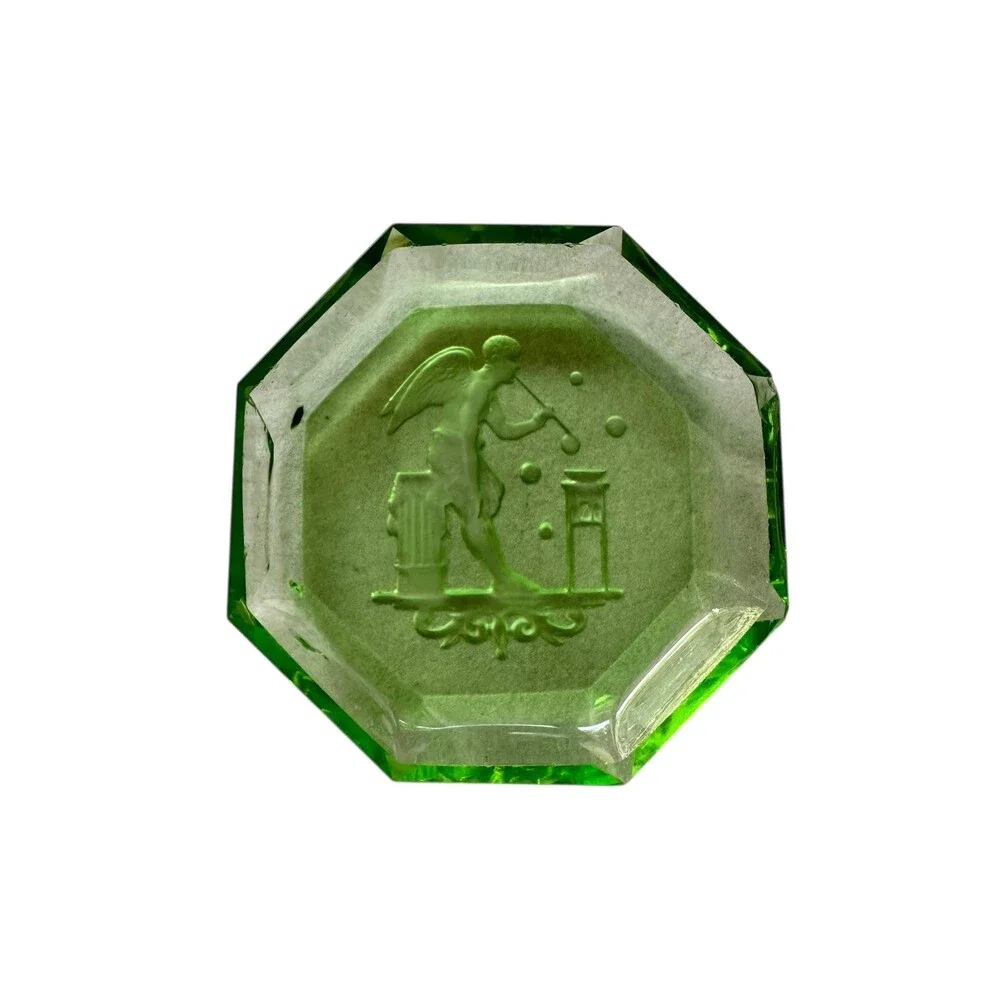 Art Deco Curt Schlevogt Green Glass Intaglio Mini Plate, Ingrid Bohemian Coll.